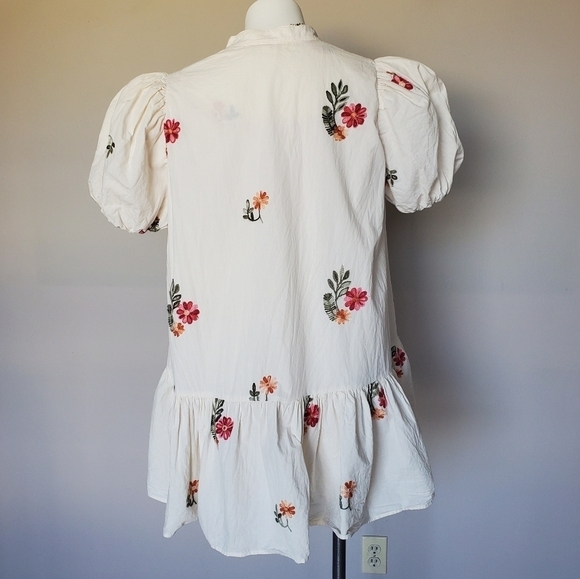 ChouChou Embroidered Cottagecore Grannycore Tunic Top Puff Sleeve Mini Dress - Picture 10 of 11